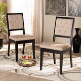 Gideon Modern and Contemporary Sand Fabric Upholstered and Dark Brown Finished Wood 2-Piece Dining Chair Set