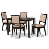 Suvi Modern and Contemporary Sand Fabric Upholstered and Dark Brown Finished Wood 5-Piece Dining Set