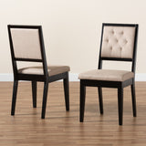 Gideon Modern and Contemporary Sand Fabric Upholstered and Dark Brown Finished Wood 2-Piece Dining Chair Set