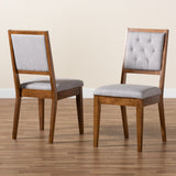 Gideon Modern and Contemporary Grey Fabric Upholstered and Walnut Brown Finished Wood 2-Piece Dining Chair Set