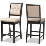 Gideon Modern and Contemporary Sand Fabric Upholstered and Dark Brown Finished Wood 2-Piece Counter Stool Set