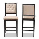 Gideon Modern and Contemporary Sand Fabric Upholstered and Dark Brown Finished Wood 2-Piece Counter Stool Set