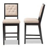 Gideon Modern and Contemporary Sand Fabric Upholstered and Dark Brown Finished Wood 2-Piece Counter Stool Set