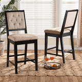 Gideon Modern and Contemporary Sand Fabric Upholstered and Dark Brown Finished Wood 2-Piece Counter Stool Set