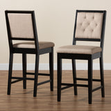 Gideon Modern and Contemporary Sand Fabric Upholstered and Dark Brown Finished Wood 2-Piece Counter Stool Set