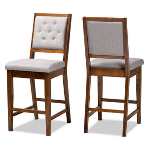 Gideon Modern and Contemporary Grey Fabric Upholstered and Walnut Brown Finished Wood 2-Piece Counter Stool Set