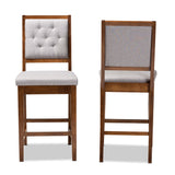 Gideon Modern and Contemporary Grey Fabric Upholstered and Walnut Brown Finished Wood 2-Piece Counter Stool Set