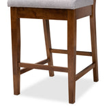 Gideon Modern and Contemporary Grey Fabric Upholstered and Walnut Brown Finished Wood 2-Piece Counter Stool Set