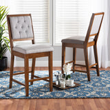 Gideon Modern and Contemporary Grey Fabric Upholstered and Walnut Brown Finished Wood 2-Piece Counter Stool Set