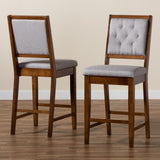 Gideon Modern and Contemporary Grey Fabric Upholstered and Walnut Brown Finished Wood 2-Piece Counter Stool Set