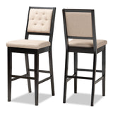 Gideon Modern and Contemporary Sand Fabric Upholstered and Dark Brown Finished Wood 2-Piece Bar Stool Set