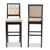 Gideon Modern and Contemporary Sand Fabric Upholstered and Dark Brown Finished Wood 2-Piece Bar Stool Set