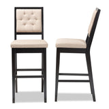 Gideon Modern and Contemporary Sand Fabric Upholstered and Dark Brown Finished Wood 2-Piece Bar Stool Set