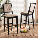 Gideon Modern and Contemporary Sand Fabric Upholstered and Dark Brown Finished Wood 2-Piece Bar Stool Set