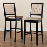 Gideon Modern and Contemporary Sand Fabric Upholstered and Dark Brown Finished Wood 2-Piece Bar Stool Set