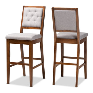 Gideon Modern and Contemporary Grey Fabric Upholstered and Walnut Brown Finished Wood 2-Piece Bar Stool Set