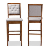 Gideon Modern and Contemporary Grey Fabric Upholstered and Walnut Brown Finished Wood 2-Piece Bar Stool Set