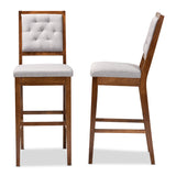 Gideon Modern and Contemporary Grey Fabric Upholstered and Walnut Brown Finished Wood 2-Piece Bar Stool Set