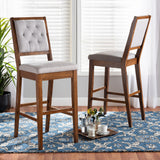 Gideon Modern and Contemporary Grey Fabric Upholstered and Walnut Brown Finished Wood 2-Piece Bar Stool Set