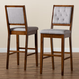 Gideon Modern and Contemporary Grey Fabric Upholstered and Walnut Brown Finished Wood 2-Piece Bar Stool Set