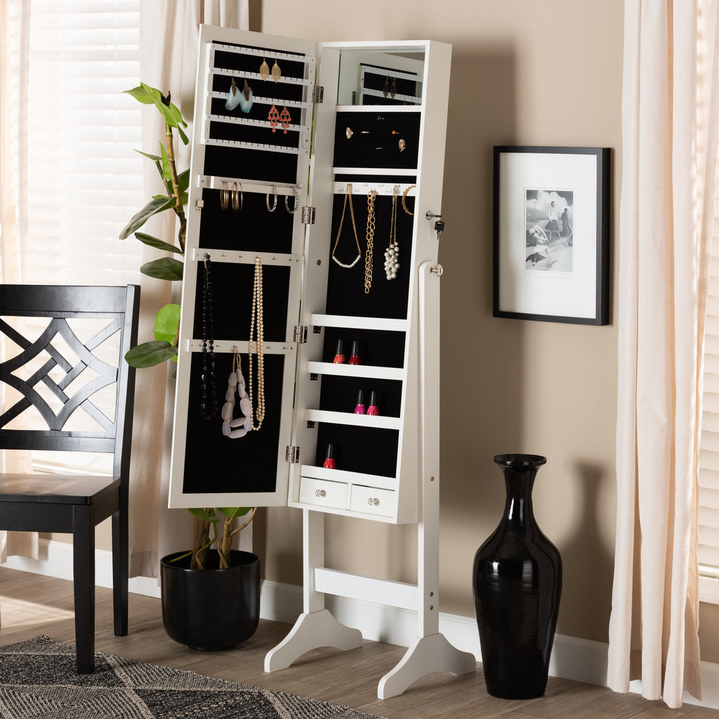 Ryoko Modern and Contemporary White Finished Wood Jewelry Armoire with Mirror