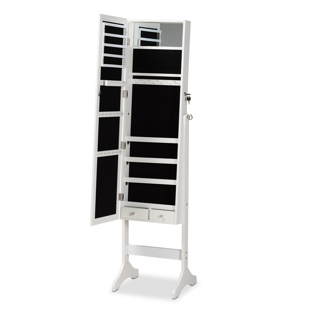 Ryoko Modern and Contemporary White Finished Wood Jewelry Armoire with Mirror