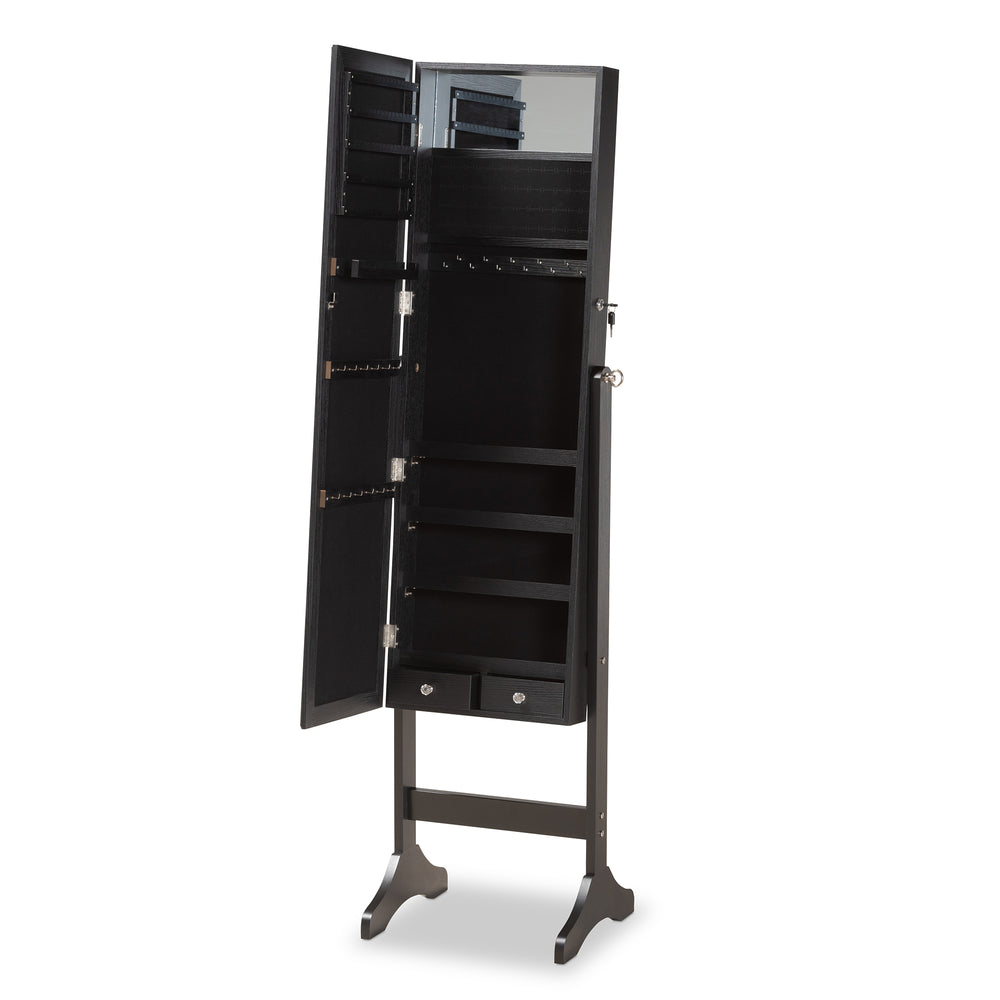 Ryoko Modern and Contemporary Black Finished Wood Jewelry Armoire with Mirror