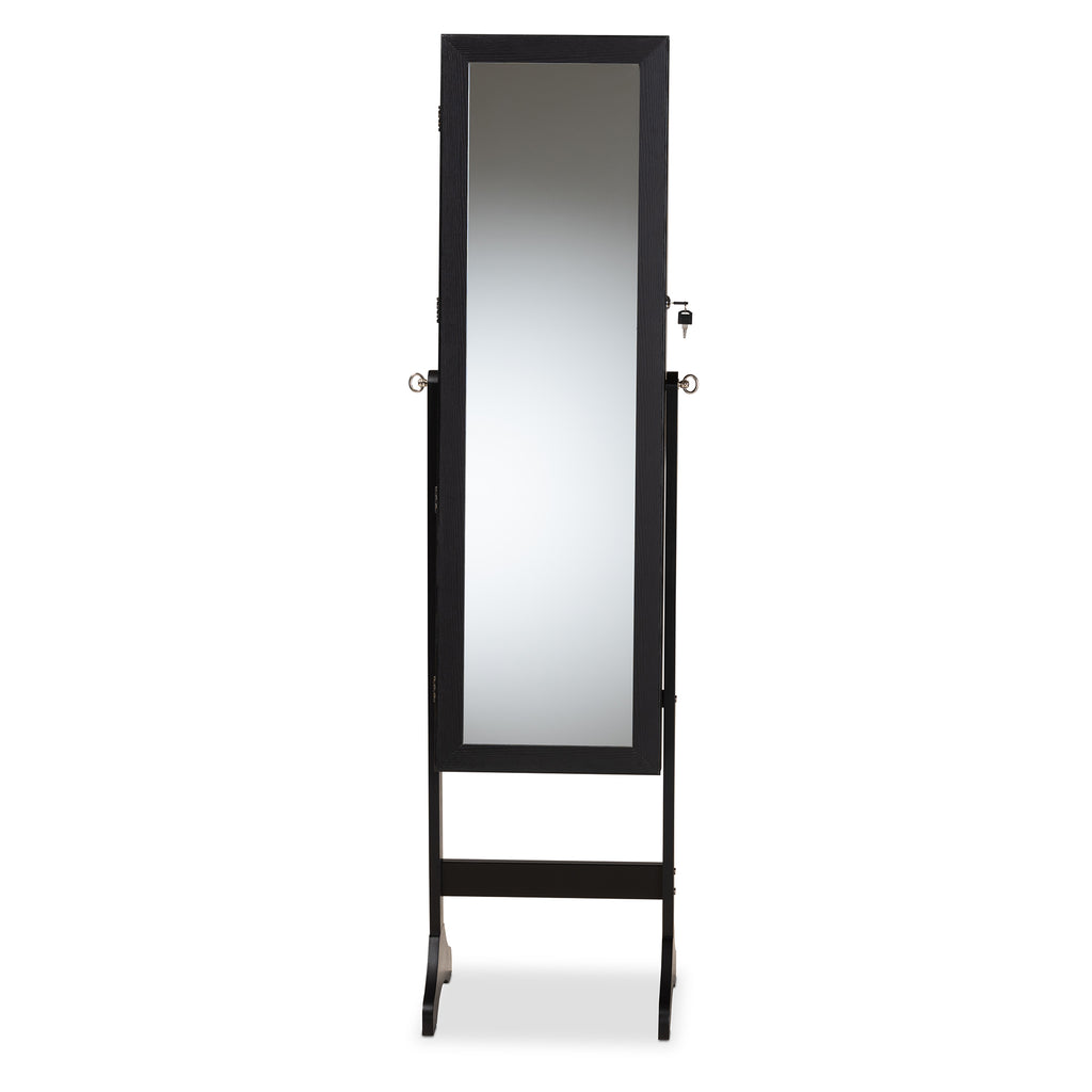 Ryoko Modern and Contemporary Black Finished Wood Jewelry Armoire with Mirror
