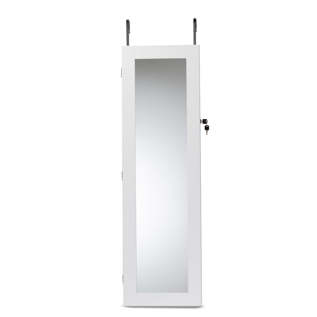 Richelle Modern and Contemporary White Finished Wood Hanging Jewelry Armoire with Mirror