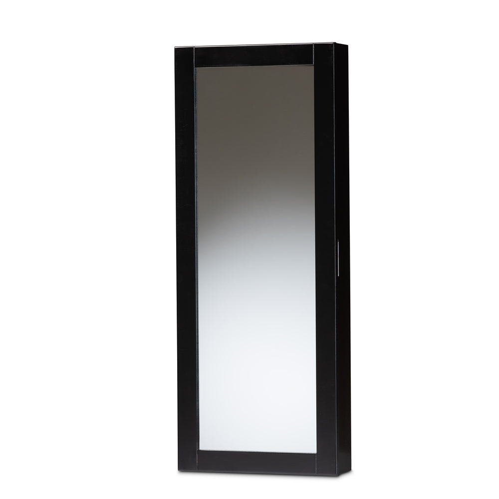 Pontus Modern and Contemporary Black Finished Wood Wall-Mountable Jewelry Armoire with Mirror