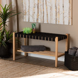 Cadmus Rustic Mid-Century Modern Black and Oak Brown Finished Wood Bench