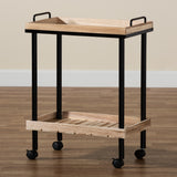 Olinda Modern and Contemporary Oak Brown Finished Wood and Black Metal Kitchen Cart