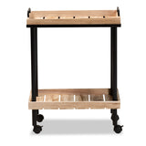 Olinda Modern and Contemporary Oak Brown Finished Wood and Black Metal Kitchen Cart