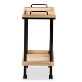 Olinda Modern and Contemporary Oak Brown Finished Wood and Black Metal Kitchen Cart