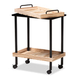 Olinda Modern and Contemporary Oak Brown Finished Wood and Black Metal Kitchen Cart