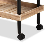 Olinda Modern and Contemporary Oak Brown Finished Wood and Black Metal Kitchen Cart