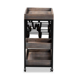 Laine Modern Industrial Charcoal Finished Wood and Black Metal Wine Cart