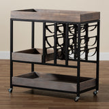 Laine Modern Industrial Charcoal Finished Wood and Black Metal Wine Cart