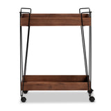 Reynard Modern and Industrial Walnut Brown Finished Wood and Black Metal 2-Tier Wine Cart