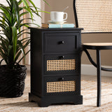 Dacey Mid-Century Modern Transitional Espresso Brown Finished Wood and Rattan 3-Drawer Storage Cabinet