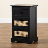 Dacey Mid-Century Modern Transitional Espresso Brown Finished Wood and Rattan 3-Drawer Storage Cabinet