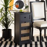 Baxton Studio Dacey Mid-Century Modern Transitional Espresso Brown Finished Wood and Rattan 4-Drawer Storage Cabinet
