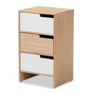 Eben Modern and Contmeporary Two-Tone White and Oak Brown Finished Wood 3-Drawer Storage Cabinet