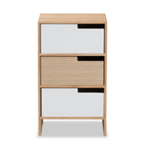 Eben Modern and Contmeporary Two-Tone White and Oak Brown Finished Wood 3-Drawer Storage Cabinet