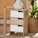 Eben Modern and Contmeporary Two-Tone White and Oak Brown Finished Wood 3-Drawer Storage Cabinet