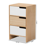 Eben Modern and Contmeporary Two-Tone White and Oak Brown Finished Wood 3-Drawer Storage Cabinet