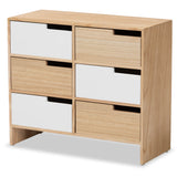 Eben Modern and Contmeporary Two-Tone White and Oak Brown Finished Wood 6-Drawer Storage Cabinet