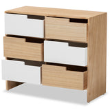 Eben Modern and Contmeporary Two-Tone White and Oak Brown Finished Wood 6-Drawer Storage Cabinet