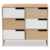 Eben Modern and Contmeporary Two-Tone White and Oak Brown Finished Wood 6-Drawer Storage Cabinet