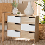 Eben Modern and Contmeporary Two-Tone White and Oak Brown Finished Wood 6-Drawer Storage Cabinet